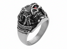 Load image into Gallery viewer, Eye Patch Skull Ring Red Eye Men's Stainless Steel Ring SR219