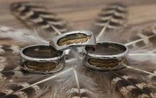 Load image into Gallery viewer, Men’s Feather Ring Gold Feather Inlay Stainless Steel Wedding Band– Sizes 8–11 SR224
