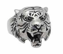 Load image into Gallery viewer, Men’s Tigers Head Ring Bold Roaring Tiger Head Biker Statement Ring Stainless Steel SR226