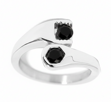 Load image into Gallery viewer, Black Wrench Ring Black Stones Stainless Steel SR227