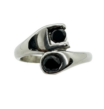 Load image into Gallery viewer, Black Wrench Ring Black Stones Stainless Steel SR227