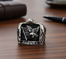Load image into Gallery viewer, Men's Stainless Steel USA Flag &amp; Eagle Ring<BR>SR228