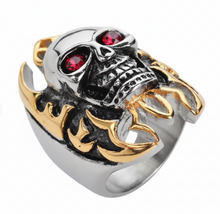 Load image into Gallery viewer, Heavy Metal Jewelry Men's Skull in Flames Ring Stainless Steel<br>SR229
