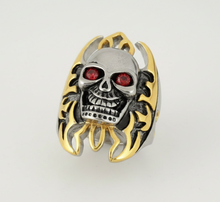 Load image into Gallery viewer, Heavy Metal Jewelry Men's Skull in Flames Ring Stainless Steel<br>SR229