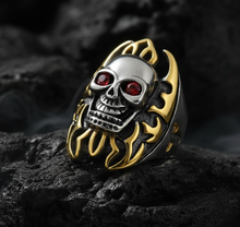 Load image into Gallery viewer, Heavy Metal Jewelry Men's Skull in Flames Ring Stainless Steel<br>SR229