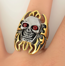 Load image into Gallery viewer, Heavy Metal Jewelry Men's Skull in Flames Ring Stainless Steel<br>SR229