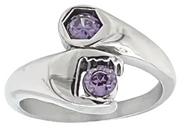 Purple Wrench Ring Ladies February CZs Birthstone Ring Stainless Steel SR22