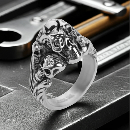 Skull Family Ring Men's Multiple Skulls Ring Biker Stainless Steel SR23
