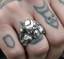 Load image into Gallery viewer, Skull Family Ring Men's Multiple Skulls Ring Biker Stainless Steel SR23