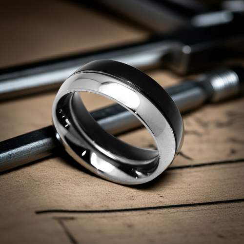 Two-Tone Fusion Black & Silver Comfort Fit Ring Unisex Wedding Band Stainless Steel SR26