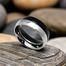 Load image into Gallery viewer, Fusion Ring Black &amp; Silver Comfort Fit Band Unisex Wedding Band Stainless Steel SR26