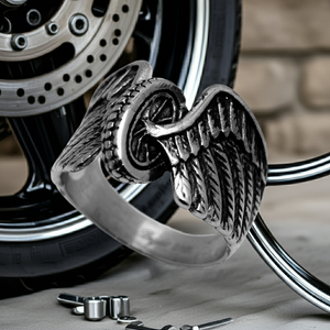 Men's Winged Wheel Ring Biker Stainless Steel SR27