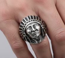 Load image into Gallery viewer, Indian Chief Ring Biker Stainless Steel Men&#39;s Ring SR28