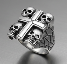 Load image into Gallery viewer, Skulls on a Cross Ring Old School Biker Ring Stainless Steel SR34