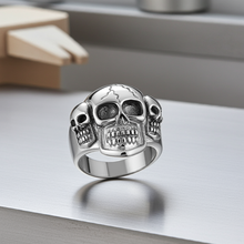 Load image into Gallery viewer, &quot;3 Skulls&quot; Biker Ring Men’s Stainless Steel SR35