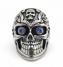 Load image into Gallery viewer, Large Blue Eye Skull Ring Biker Gothic Men's Stainless Steel SR36