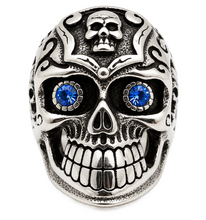 Load image into Gallery viewer, Gothic Skull Ring with Blue or Red Eyes Men's Biker Stainless Steel SR36