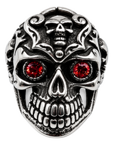 Load image into Gallery viewer, Gothic Skull Ring with Blue or Red Eyes Men's Biker Stainless Steel SR36