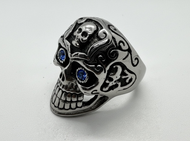 Large Blue Eye Skull Ring Biker Gothic Men's Stainless Steel SR36