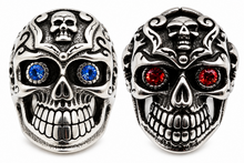 Load image into Gallery viewer, Gothic Skull Ring with Blue or Red Eyes Men's Biker Stainless Steel SR36