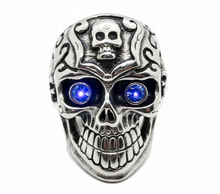 Load image into Gallery viewer, Large Blue Eye Skull Ring Biker Gothic Men's Stainless Steel SR36