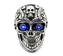 Load image into Gallery viewer, Gothic Skull Ring with Blue or Red Eyes Men's Biker Stainless Steel SR36