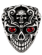 Load image into Gallery viewer, Gothic Skull Ring with Blue or Red Eyes Men's Biker Stainless Steel SR36