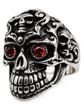 Load image into Gallery viewer, Gothic Skull Ring with Blue or Red Eyes Men's Biker Stainless Steel SR36