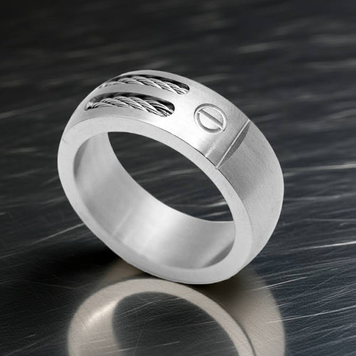 Cable & Bolt Inlaid Ring Unisex Wedding Band Stainless Steel SR3