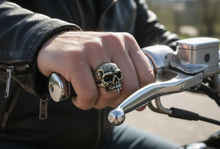 Load image into Gallery viewer, Big Bronze Skull Ring Antique, Distressed Biker Ring – Stainless Steel SR42