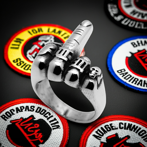 Middle Finger Ring Unisex Biker Jewelry Stainless Steel Up to Size 20 SR45
