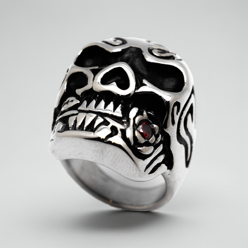 Huge Skull Ring with Red Rose Ring Biker Jewelry Stainless Steel  SR46