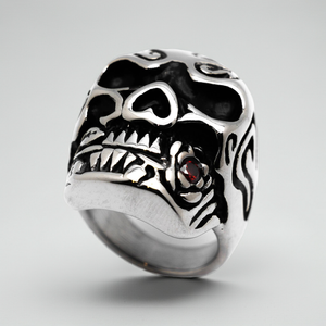 Huge Skull Ring with Red Rose Ring Biker Jewelry Stainless Steel  SR46