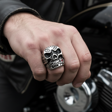 Load image into Gallery viewer, Huge Skull Ring with Red Rose Biker Stainless Steel Ring SR46