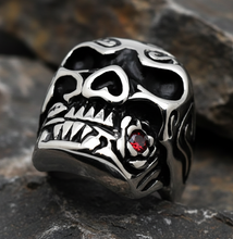 Load image into Gallery viewer, Huge Skull Ring with Red Rose Biker Stainless Steel Ring SR46