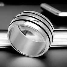 Load image into Gallery viewer, 3 Line Ring 12mm Wide Wedding Band Biker Jewelry Men’s Stainless Steel SR48