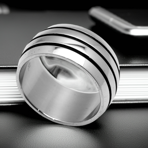 3 Line Ring 12mm Wide Wedding Band Biker Jewelry Men’s Stainless Steel SR48