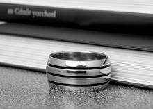 Load image into Gallery viewer, 3 Line Ring 12mm Wide Wedding Band Men’s Stainless Steel SR48