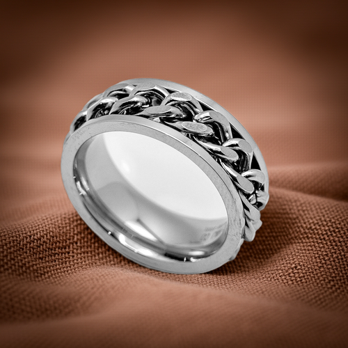 Cuban Chain Spinner Ring Unisex Comfort Fit Band Wedding Rings  Silver Edition Stainless Steel SR52