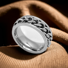 Load image into Gallery viewer, Cuban Chain Spinner Ring Unisex Comfort Fit Band Wedding Rings  Silver Edition Stainless Steel SR52