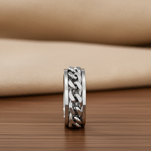 Load image into Gallery viewer, Cuban Chain Spinner Ring Unisex Comfort Fit Band Wedding Rings  Silver Edition Stainless Steel SR52