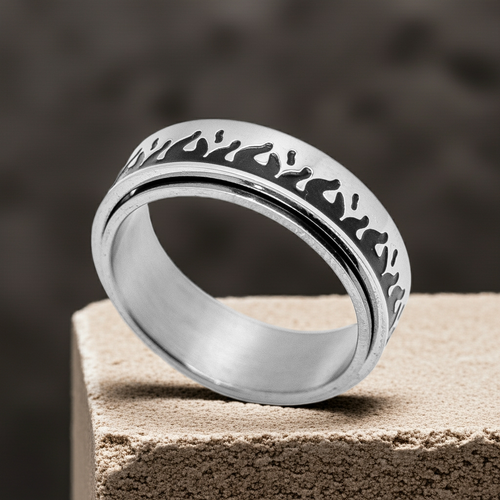 Flames Spinner Ring Men's Wedding Band Stainless Steel SR53