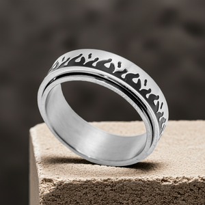 Flames Spinner Ring Men's Wedding Band Stainless Steel SR53