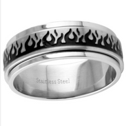 Flames Spinner Ring Men's Wedding Band Stainless Steel SR53