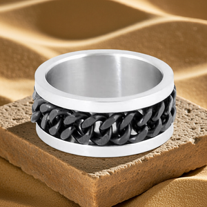 Black Cuban Chain Spinner Ring Unisex Wedding Band Stainless Steel SR5