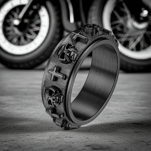 Black Skulls & Crosses Spinner Ring Unisex SR60