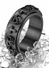 Load image into Gallery viewer, All Black "Skulls &amp; Crosses" Spinner Ring Unisex Stainless Steel SR60