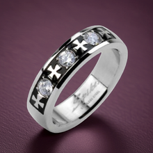 Load image into Gallery viewer, Celtic Iron Cross &amp; Triple Gemstone Ring Unisex Wedding Band Stainless Steel SR61