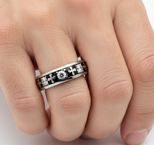 Load image into Gallery viewer, Celtic Iron Cross &amp; Triple Gemstone Ring Unisex Wedding Band Stainless Steel SR61