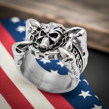 Load image into Gallery viewer, Talon Skull Ring &quot;Freedom or Death&quot; Stainless Steel Heavy Metal Jewelry Men&#39;s SR62
